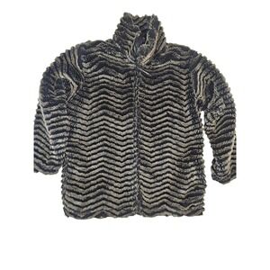 Black Mountain Outdoor Faux Fur Fleece Jacket Chevron Pattern Black Tan Small